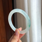 冰种飘花翡翠圆条手镯 55圈天然缅甸A货翡翠（yc438519）
