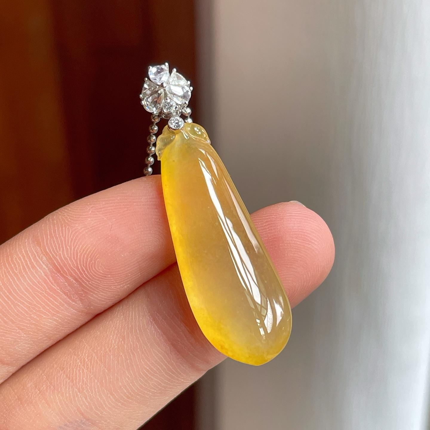 18k金扣冰种黄翡翡翠福瓜（yc257276）