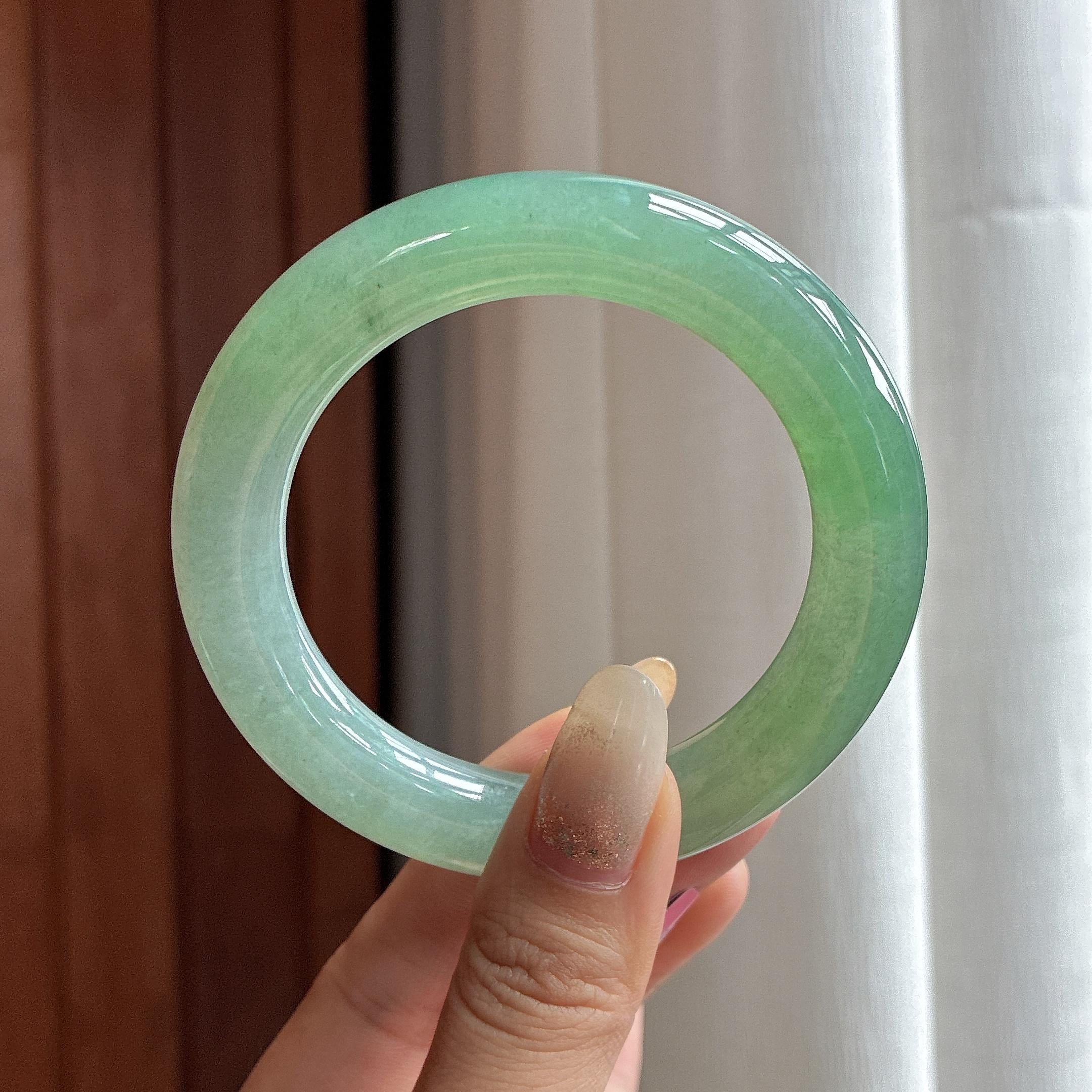 糯冰湖水绿圆条手镯 55圈 天然缅甸A货翡翠（yc502353）