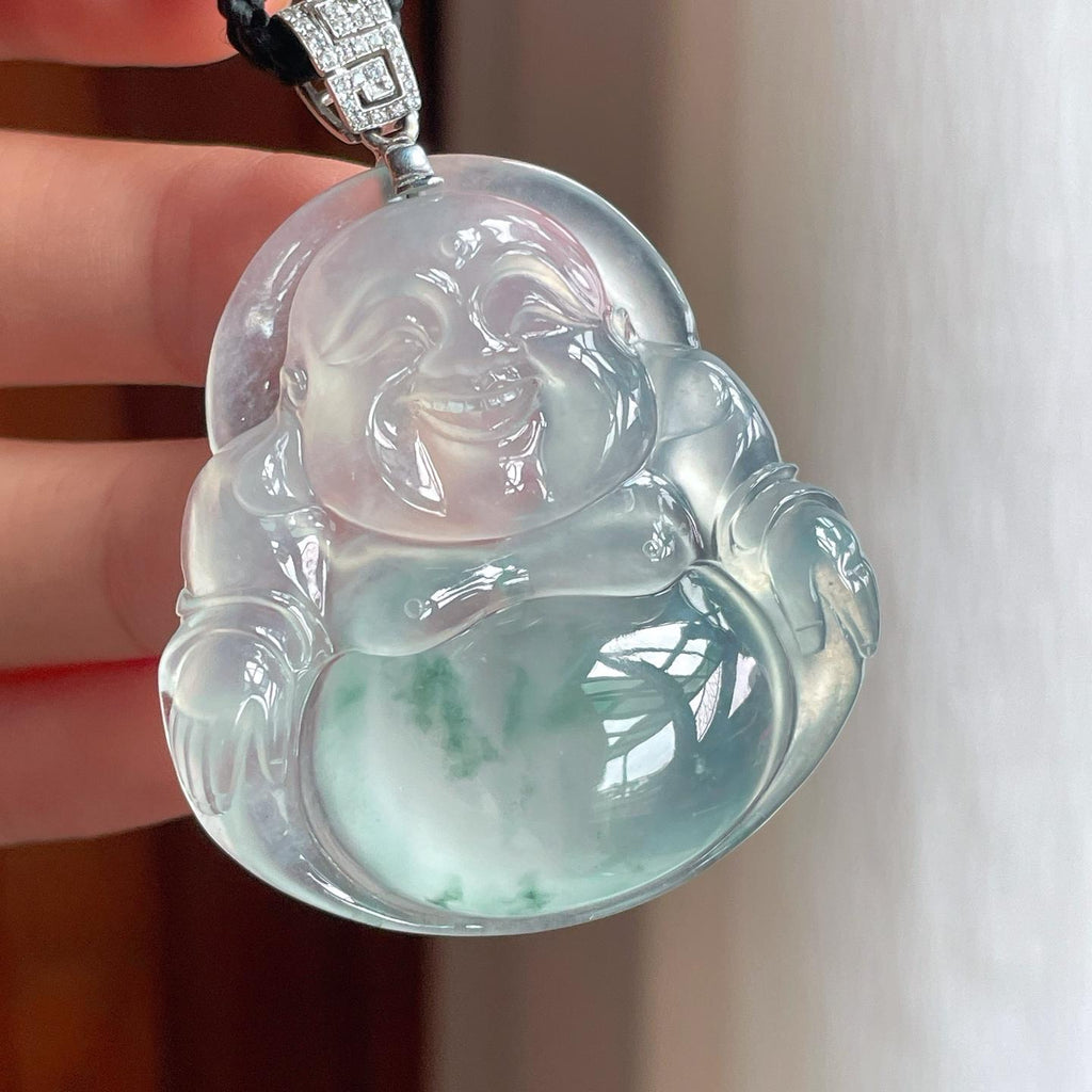 18k金扣冰种飘花翡翠佛公（yc248543）