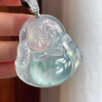 18k金扣冰种飘花翡翠佛公（yc248543）