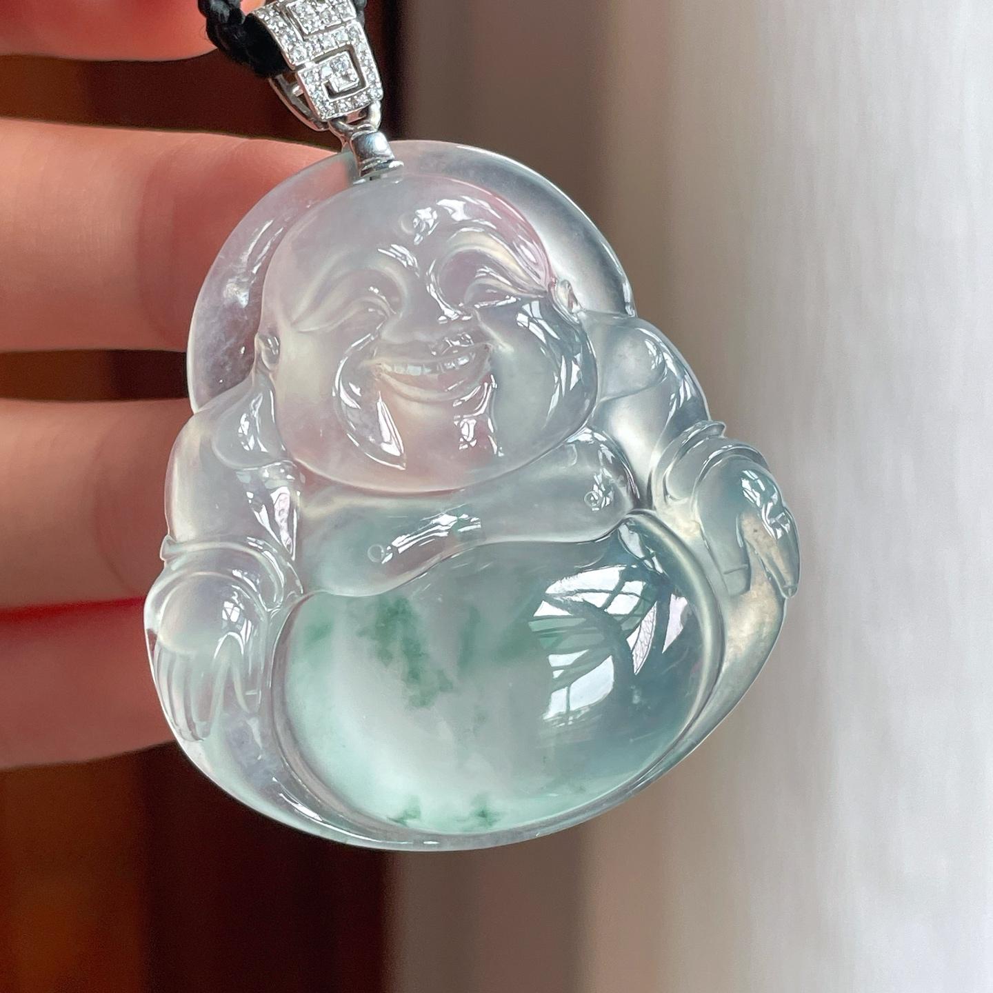 18k金扣冰种飘花翡翠佛公（yc248543）