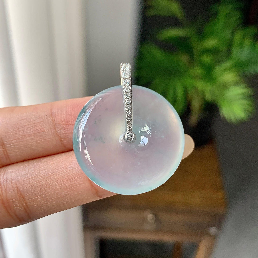 18k金钻镶冰种带底色平安扣吊坠（yc245081）