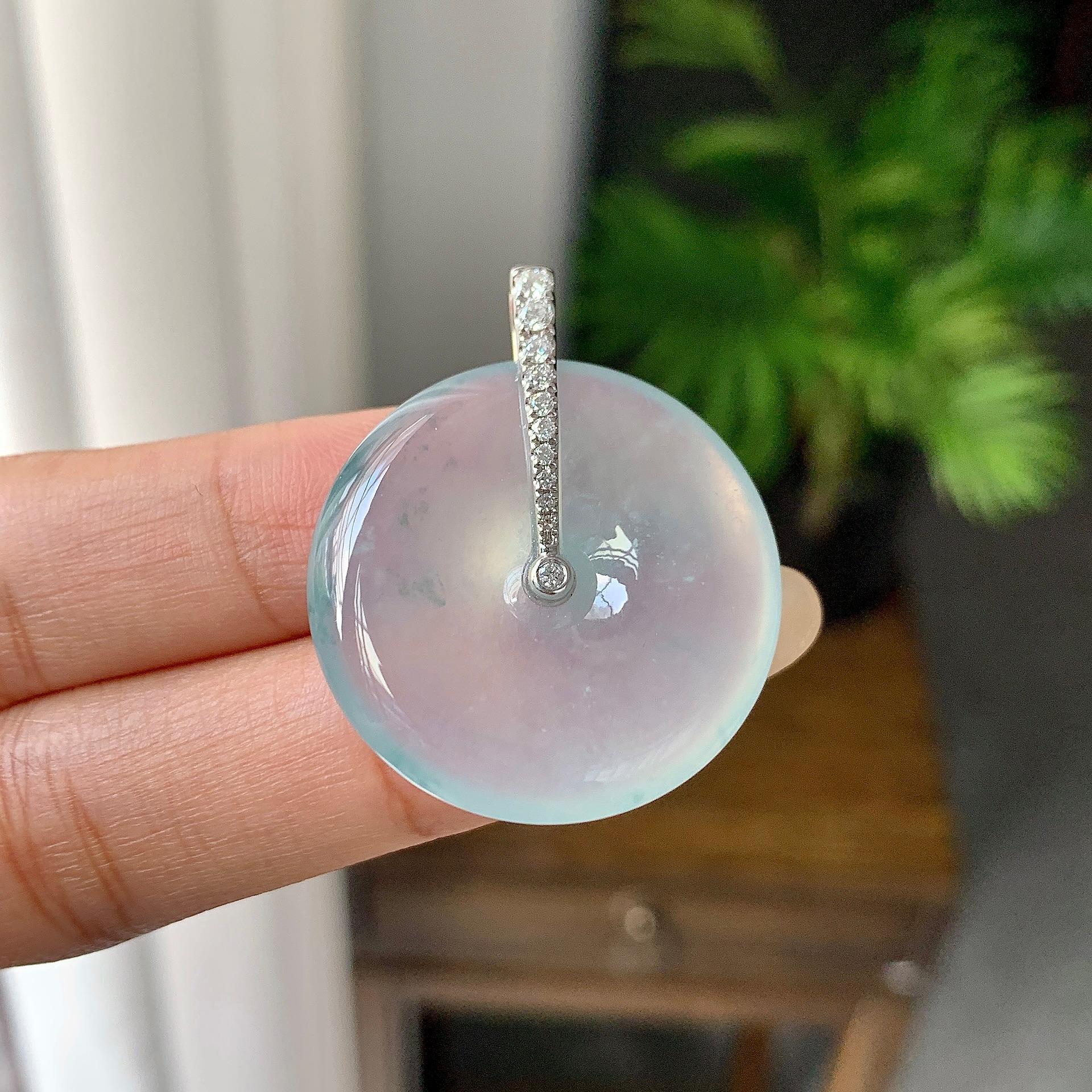 18k金钻镶冰种带底色平安扣吊坠（yc245081）