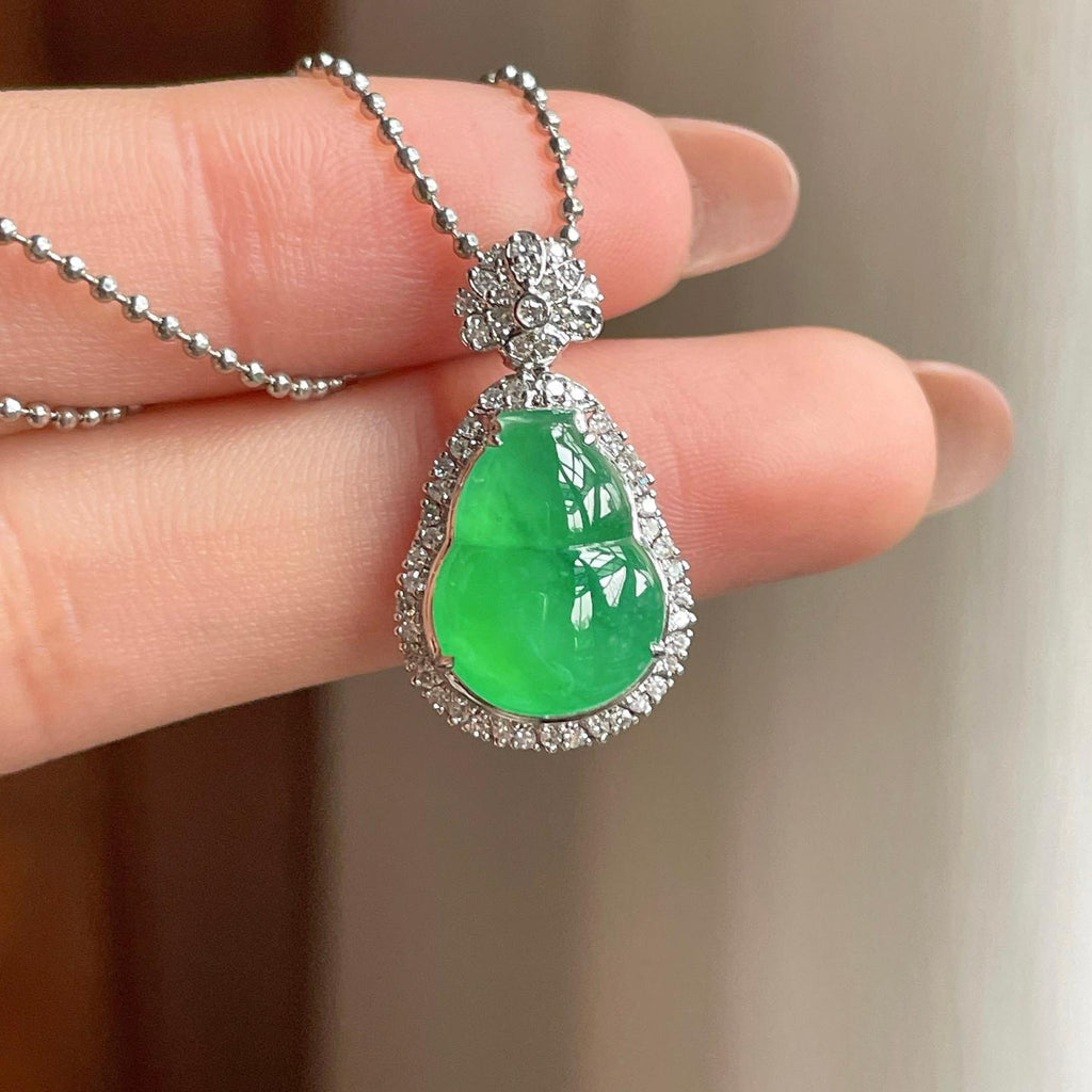 18k金钻镶冰种满绿翡翠葫芦（yc352474）