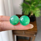 18K金镶糯冰种湖水绿蛋面耳钉（yc248202）