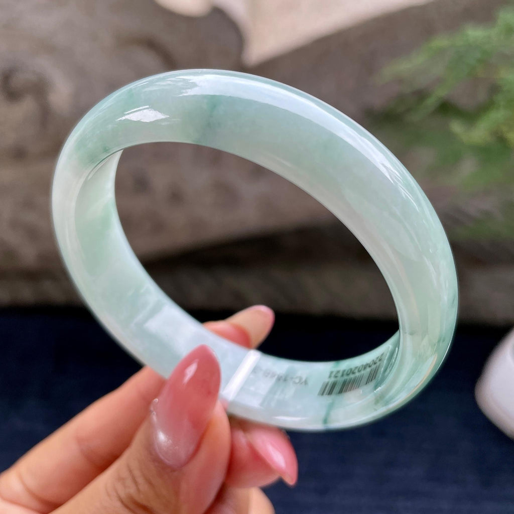 细糯种飘花正圈平安镯56.5圈        天然缅甸A货翡翠（yc433604）