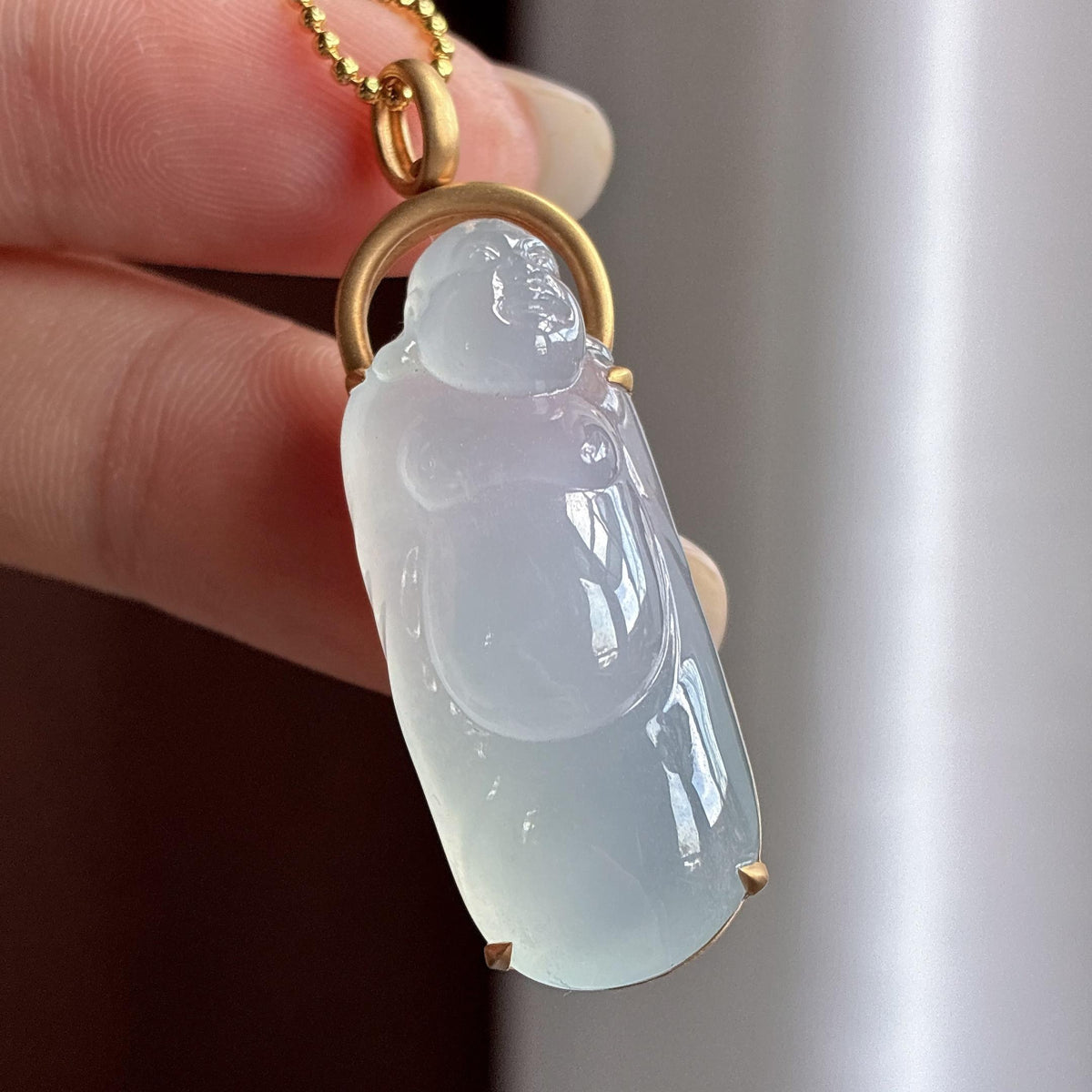 18k金镶糯冰淡底色站佛挂件（yc732654）