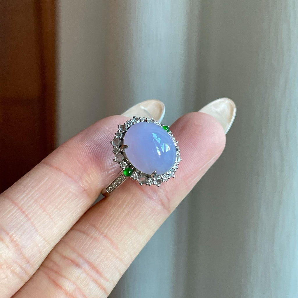 18k金钻镶糯冰种紫罗兰翡翠蛋面戒指（yc266567）