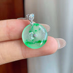 18k金扣冰种阳绿花翡翠平安扣（yc239328）