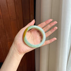 糯冰晴底飘黄翡翠平安镯（58mm)（yc424257）