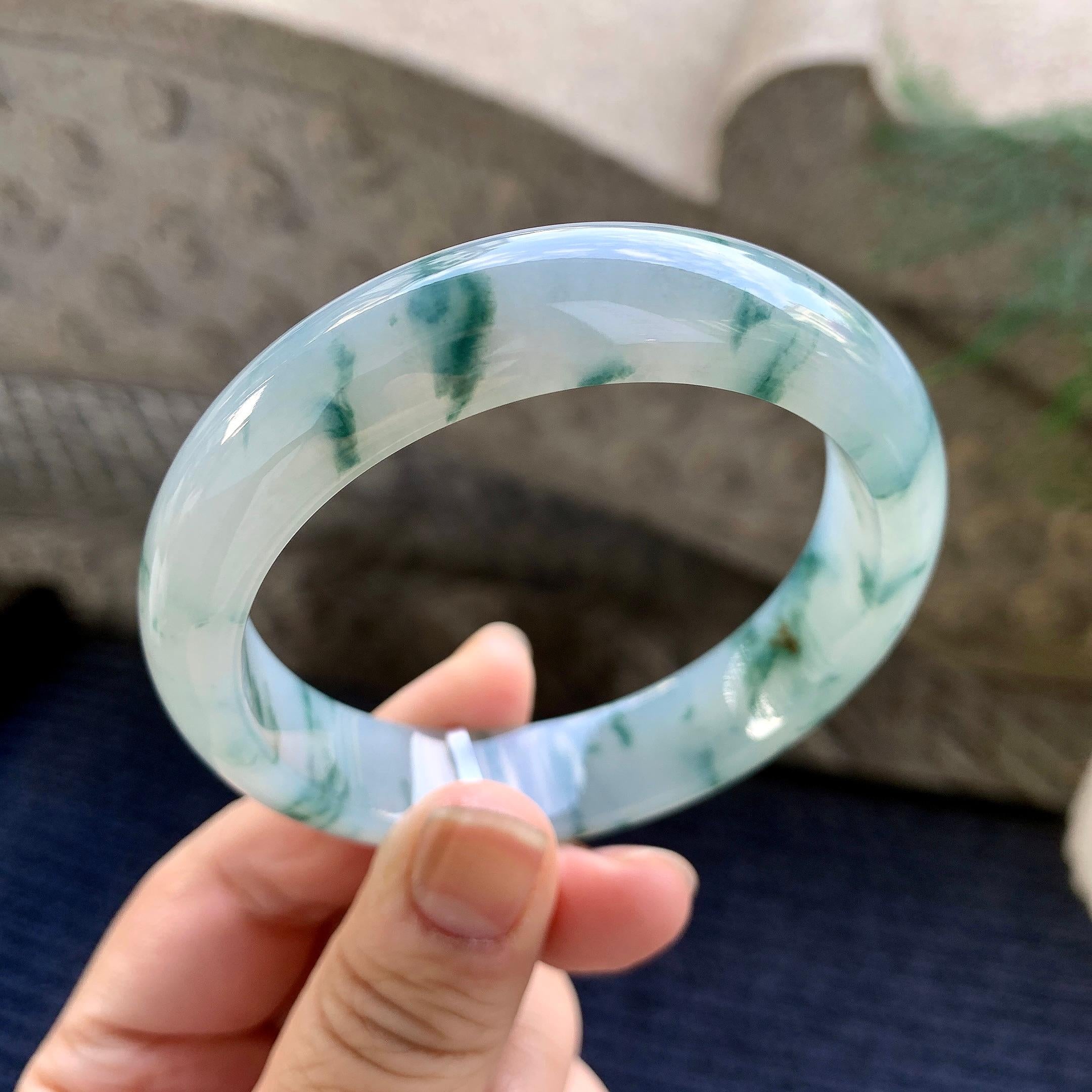 糯冰种飘花平安镯（58.4mm）（yc264531）