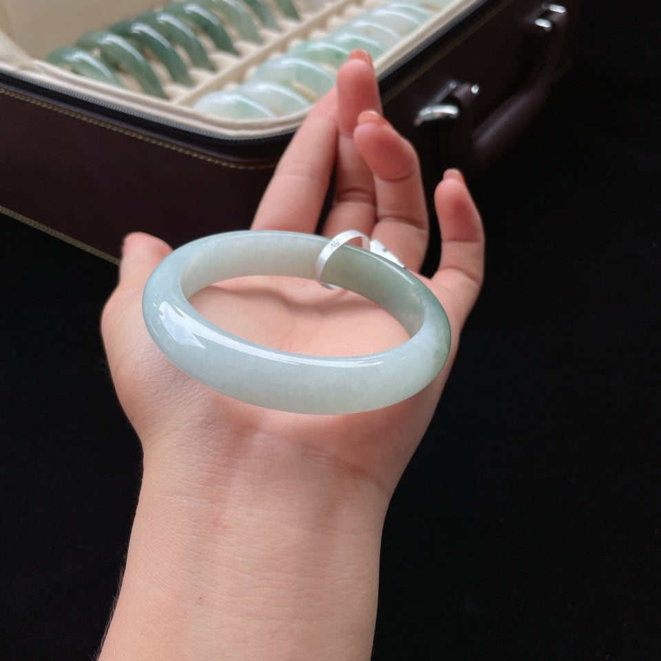 糯种半山半水正圈翡翠手镯（57mm）（yc018705）