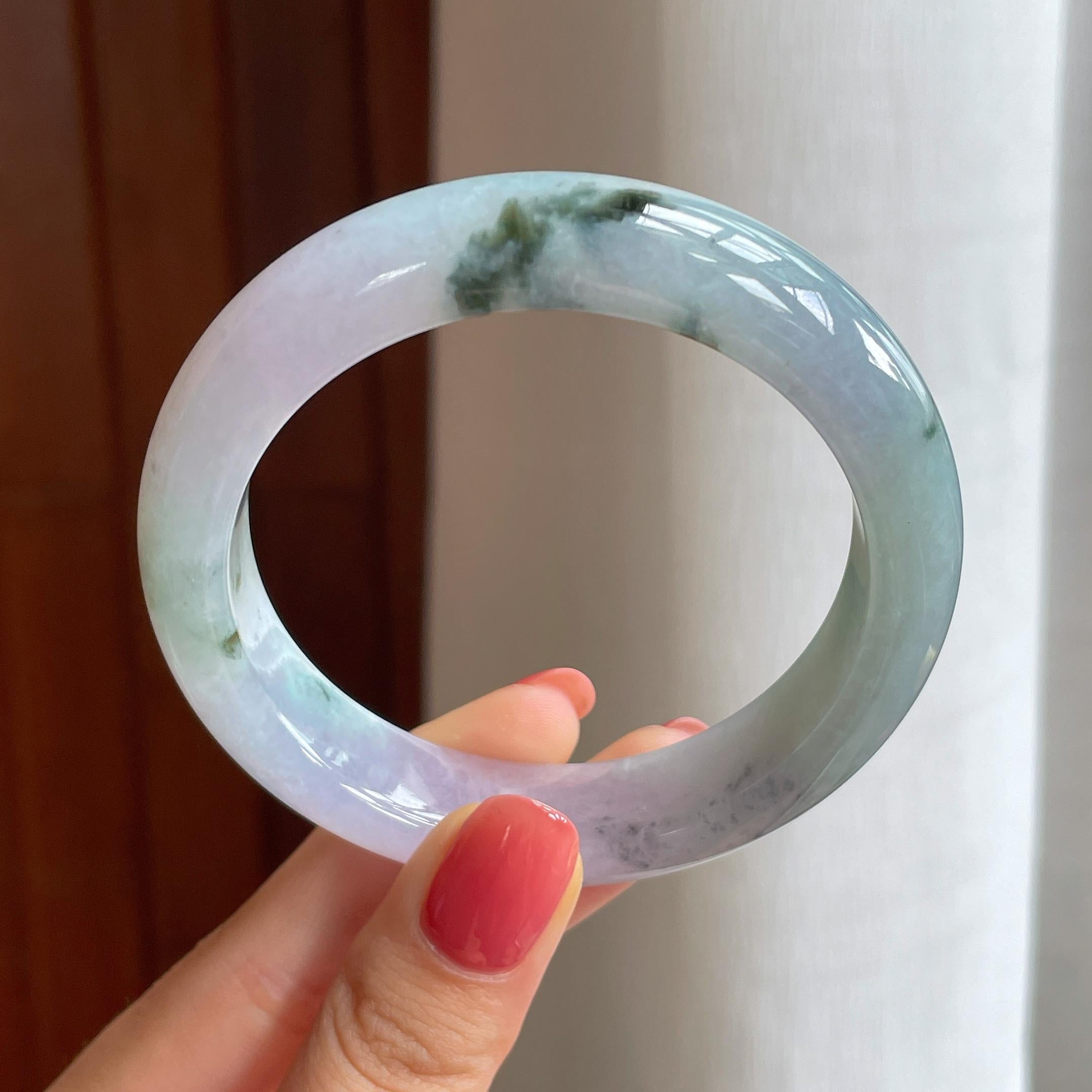 糯冰春带彩特色翡翠平安镯（56mm)（yc417332）