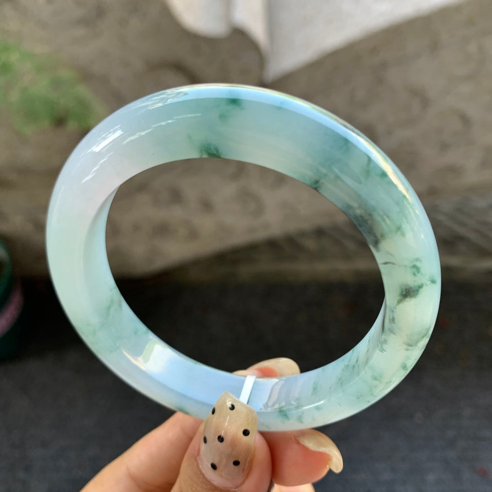 糯冰飘花翡翠平安镯（56mm）（yc028434）