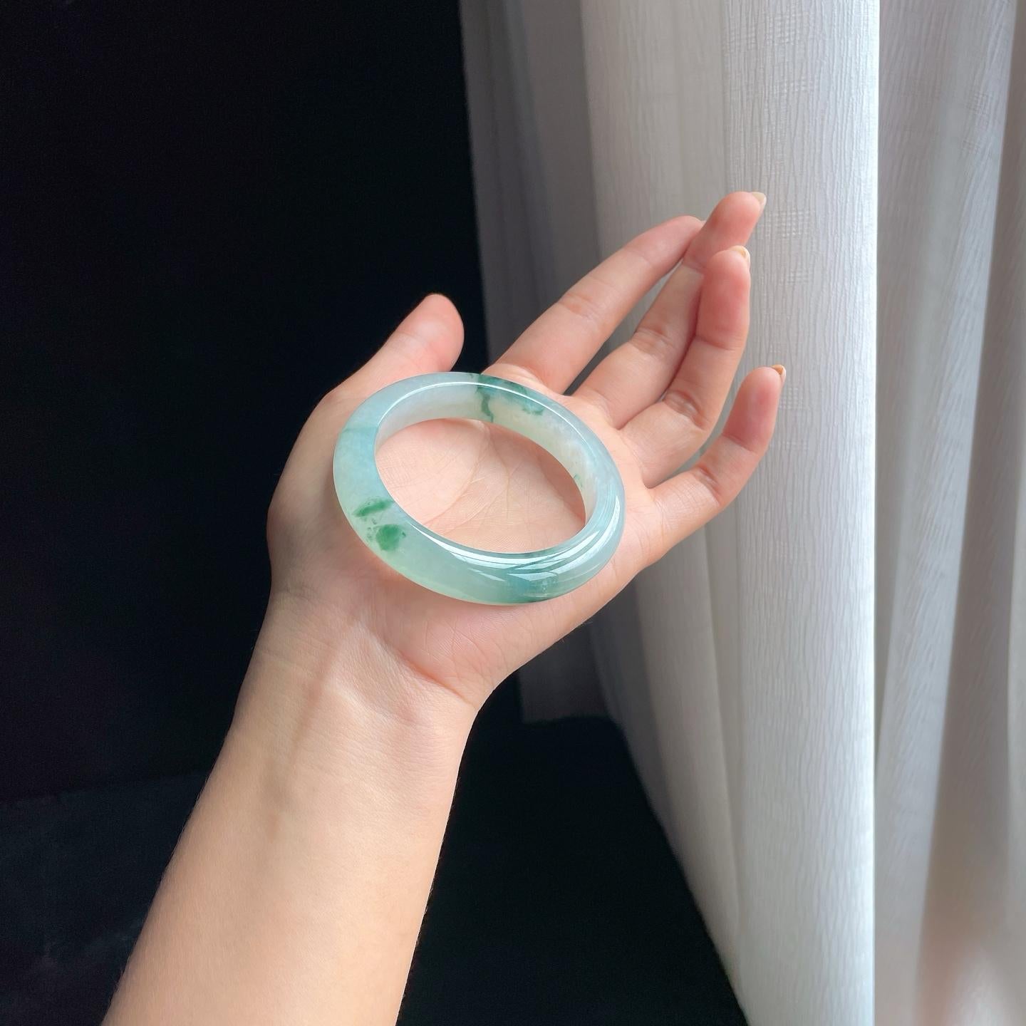 冰种飘花翡翠平安镯（53.8mm）（yc403434）