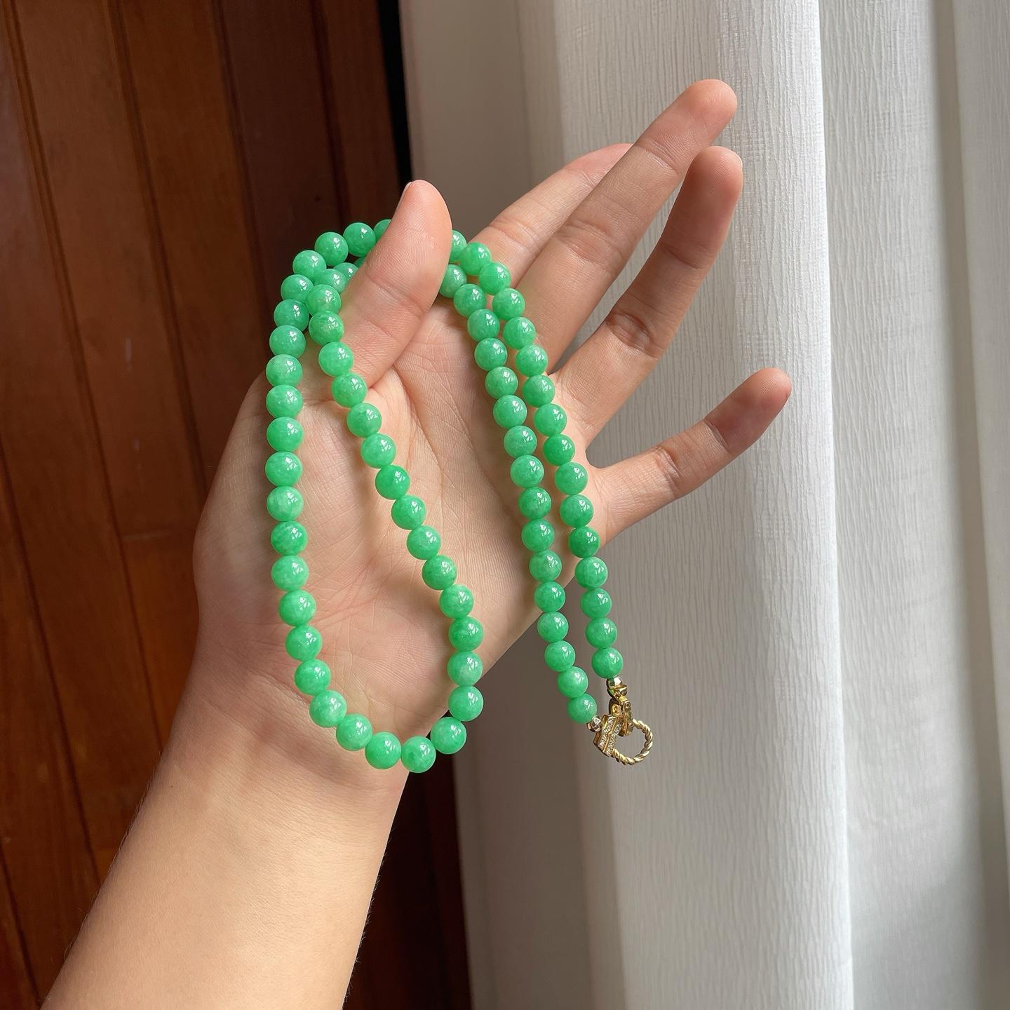 糯冰果绿满绿翡翠珠串项链（yc248539）