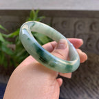 细糯种飘绿花正圈平安镯54.4圈口 天然缅甸A货翡翠（yc330287）
