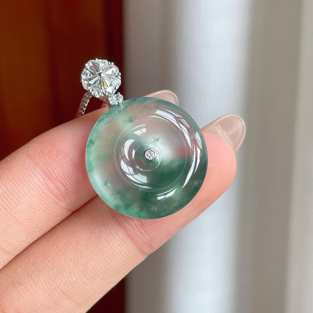 18k金镶冰种飘花翡翠平安扣（yc239690）