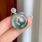 18k金镶冰种飘花翡翠平安扣（yc239690）