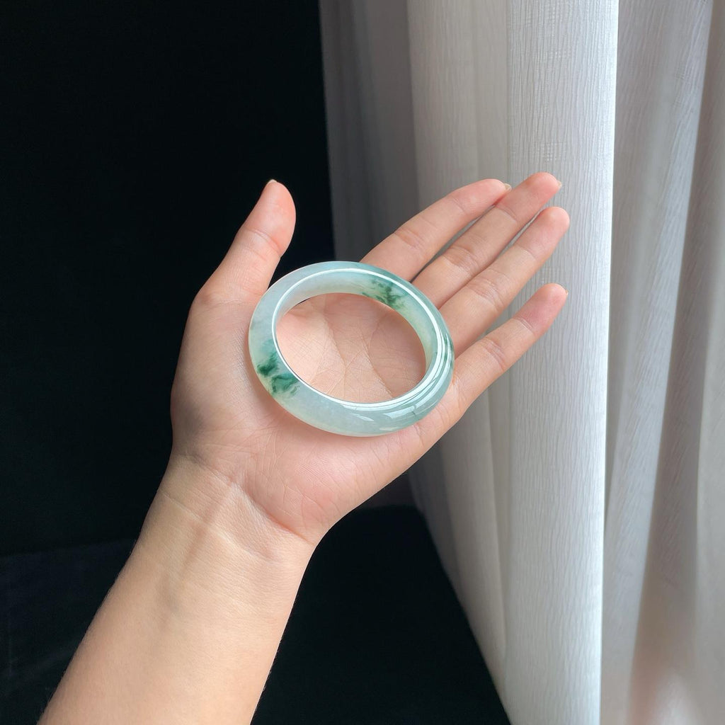 冰种飘花翡翠平安镯（53.8mm）（yc403434）