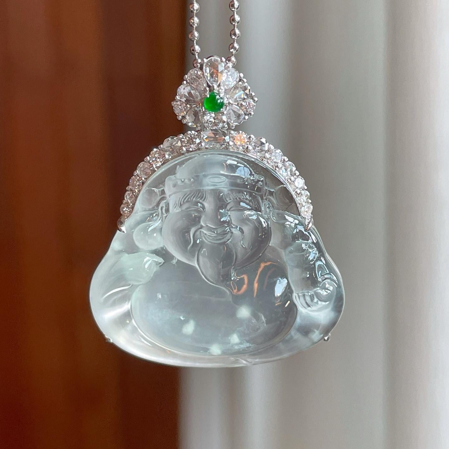 18k金钻镶冰玻种无色翡翠财神（yc349449）