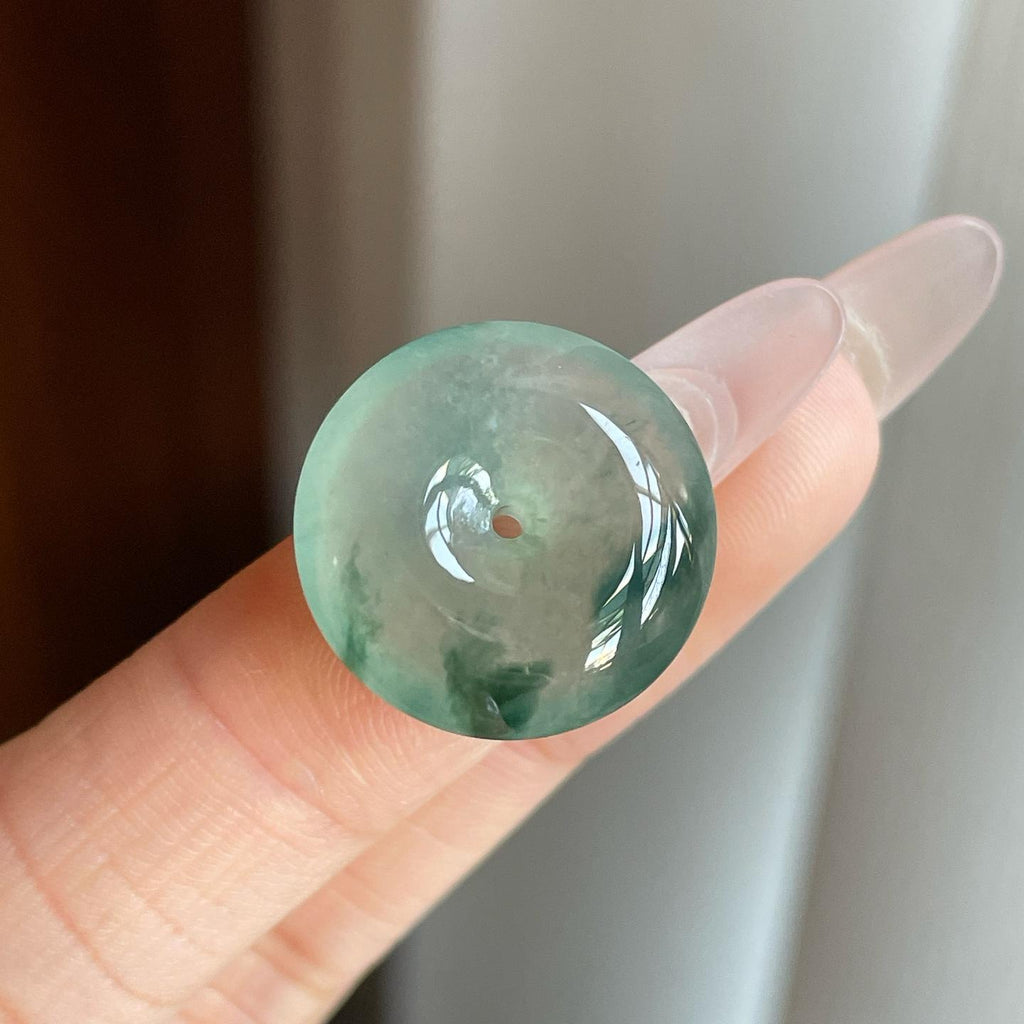 糯冰蓝底飘花翡翠平安扣（yc279357）