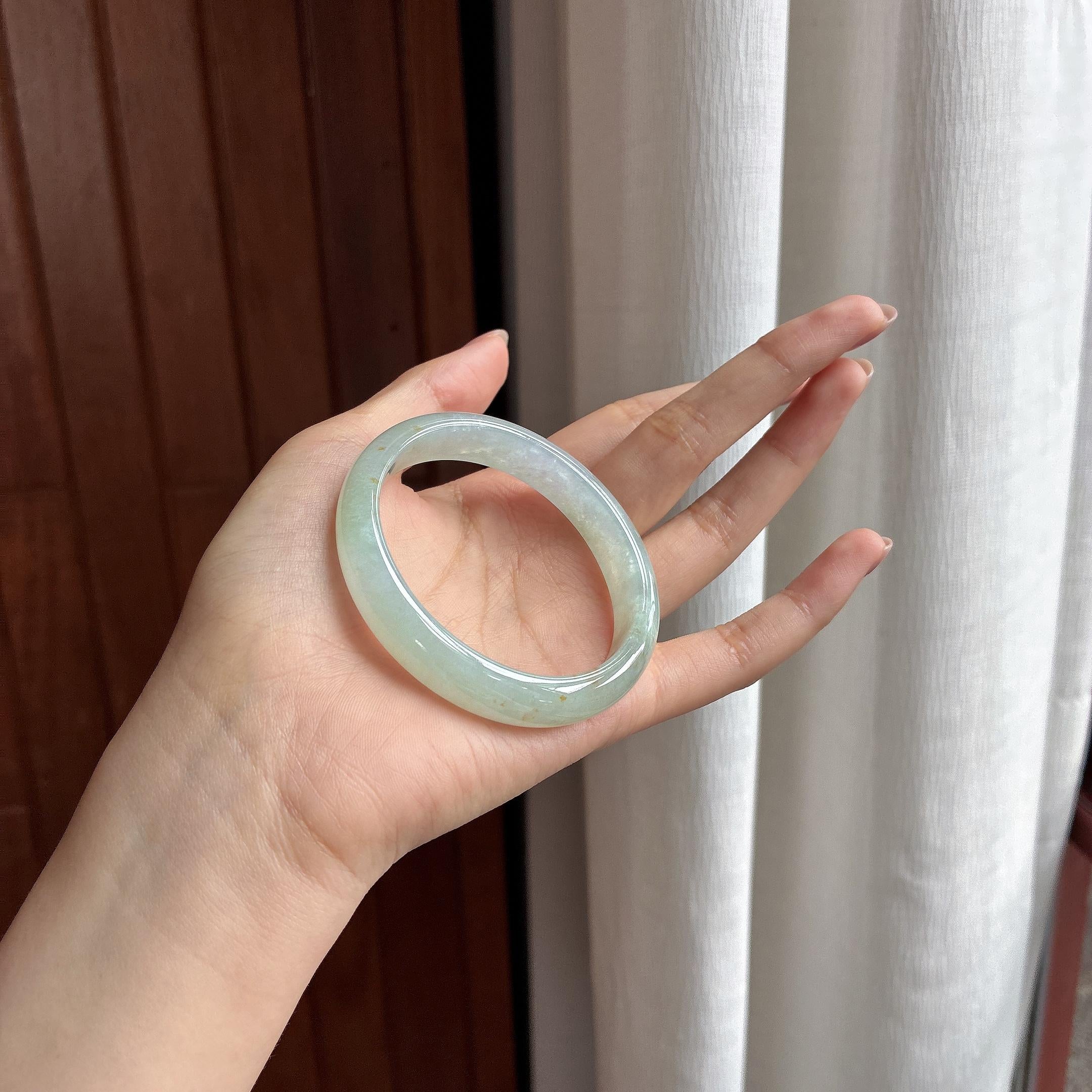 糯冰晴底洒金贵妃镯 53圈 天然缅甸A货翡翠（yc530511）