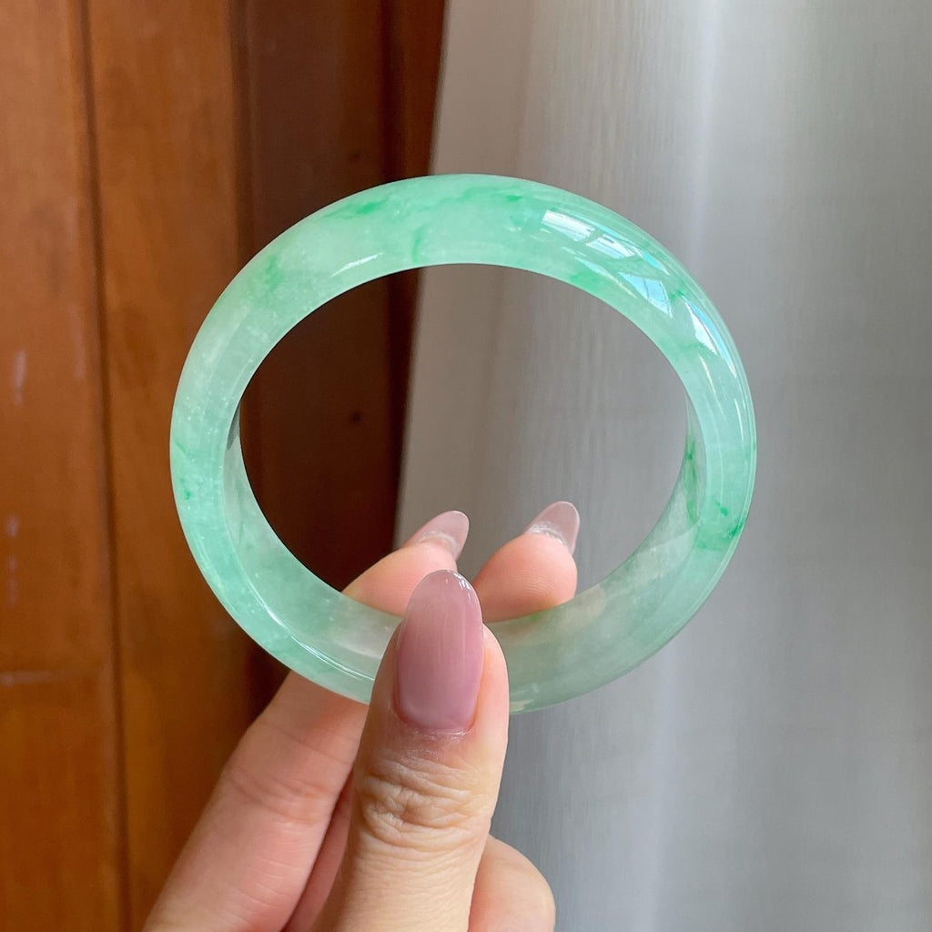 冰种飘绿花翡翠平安镯（59mm）（yc284564）