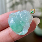 18k金镶细糯种翠绿佛公吊坠    天然缅甸A货翡翠（yc333356）