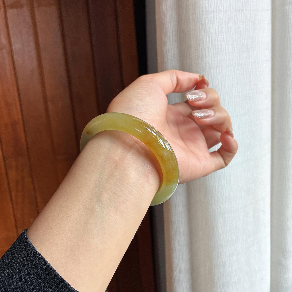 糯冰黄翡正圈平安镯 56圈 天然缅甸A货翡翠（yc457228）
