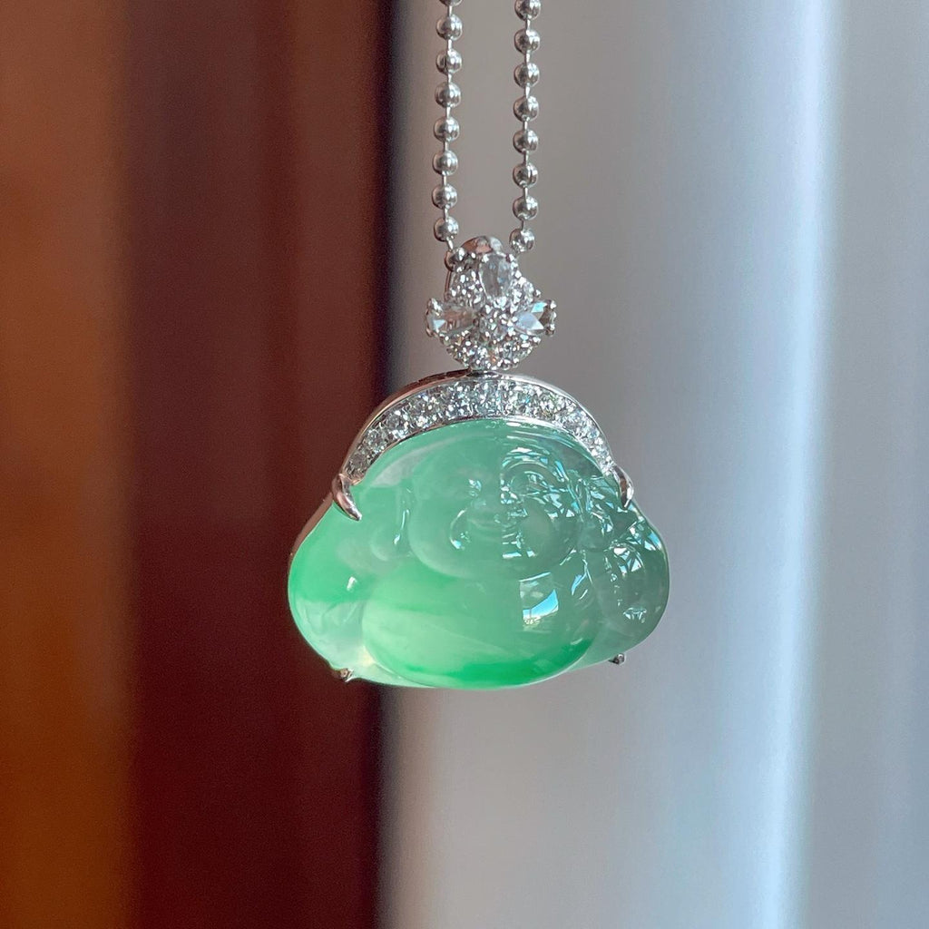 18k金镶冰种带色翡翠佛公（yc241861）