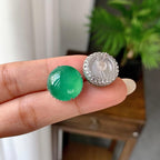 18K金镶糯冰种湖水绿蛋面耳钉（yc248202）