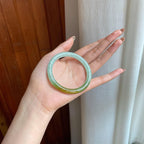 糯冰黄加绿翡翠圆条手镯（52mm)（yc365769）