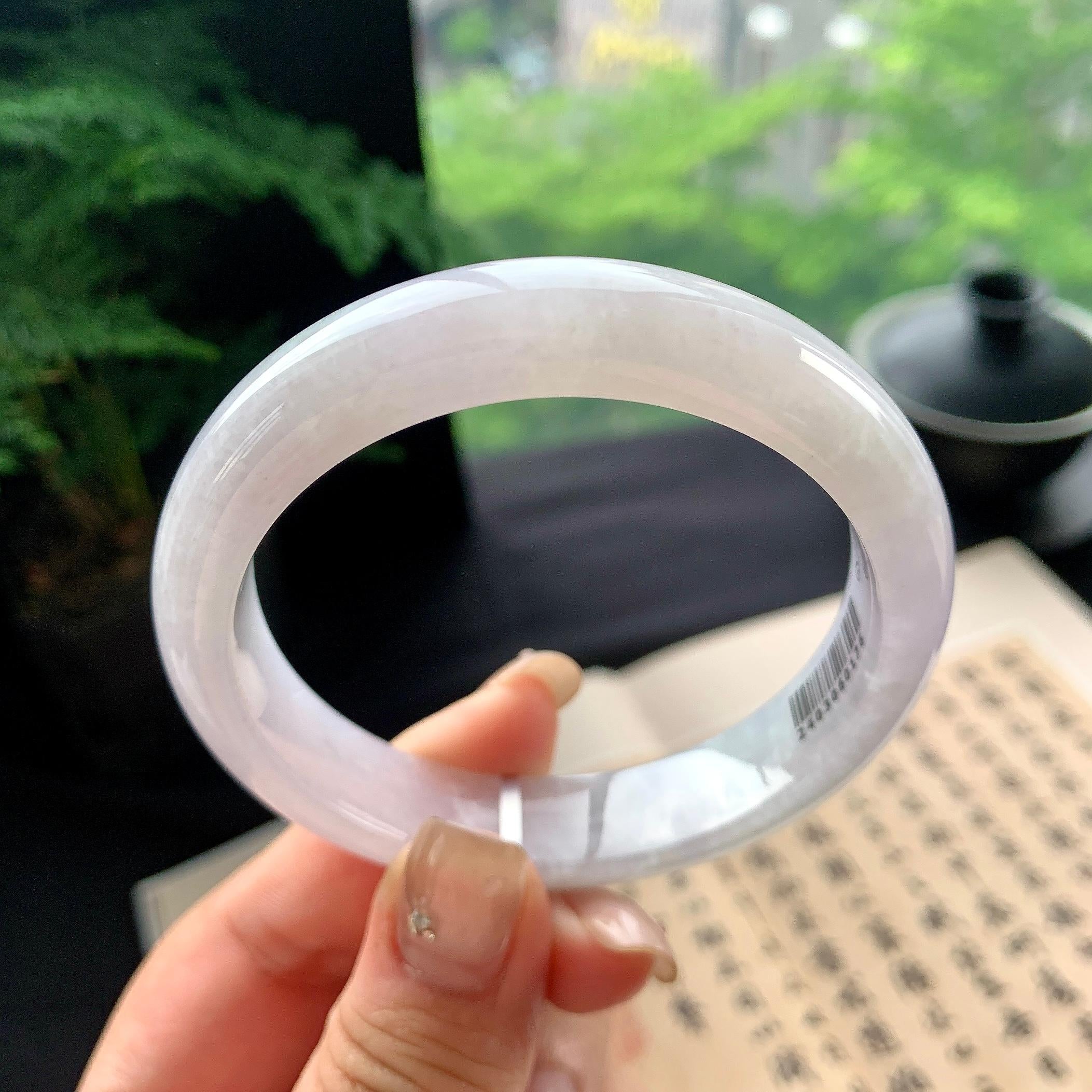 细糯种淡紫罗兰正圈平安镯 56.6圈口 天然缅甸A货翡翠（yc473086）