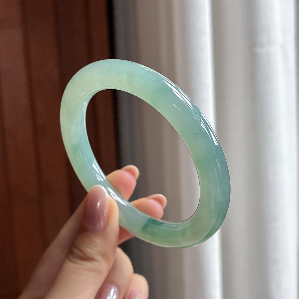 糯冰飘花圆条手镯 54圈 天然缅甸A货翡翠（yc497822）