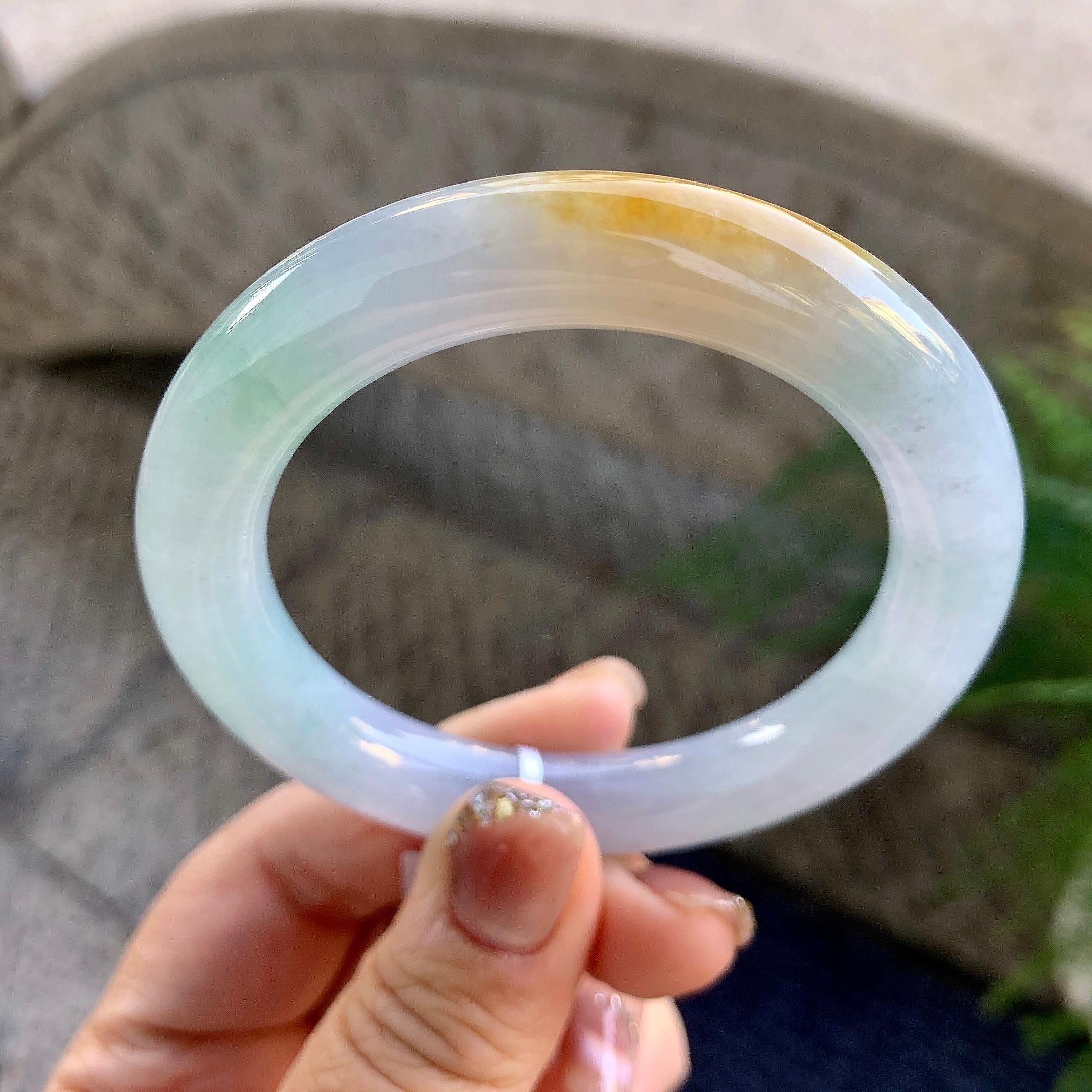 糯冰种黄翡圆条手镯（54.2mm）（yc276214）