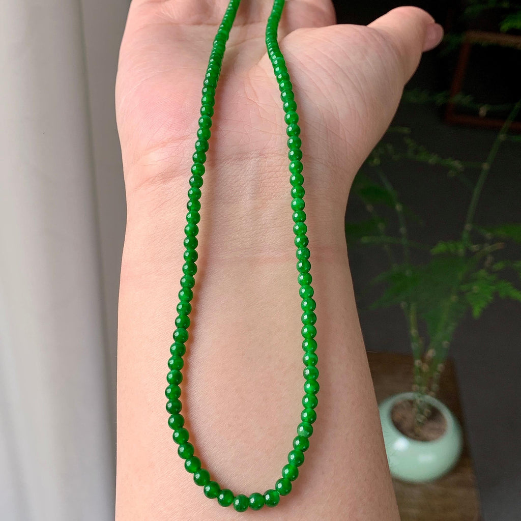 糯冰种满绿小米珠链（188颗） 天然缅甸A货翡翠（yc355306）