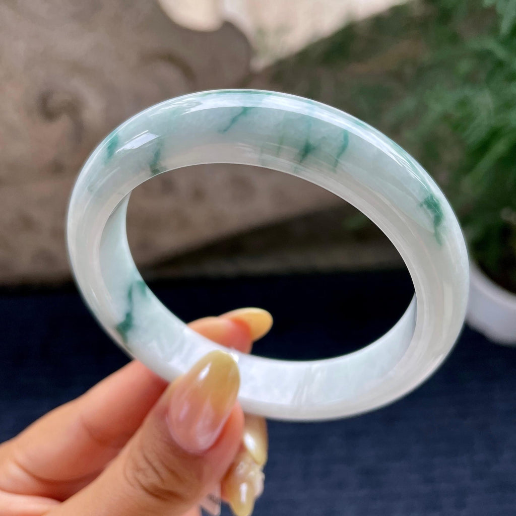 细糯种飘花正圈平安镯57圈 天然缅甸A货翡翠（yc464067）