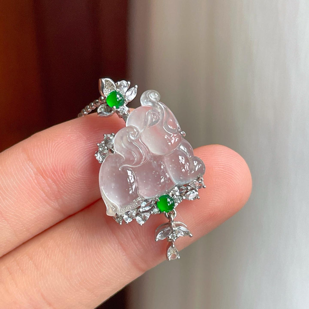 18k金钻镶冰玻种雪花棉翡翠吊坠（yc248477）