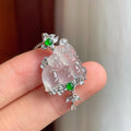 18k金钻镶冰玻种雪花棉翡翠吊坠（yc248477）