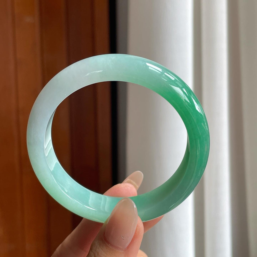 糯冰带色翡翠平安镯（58mm）（yc238189）