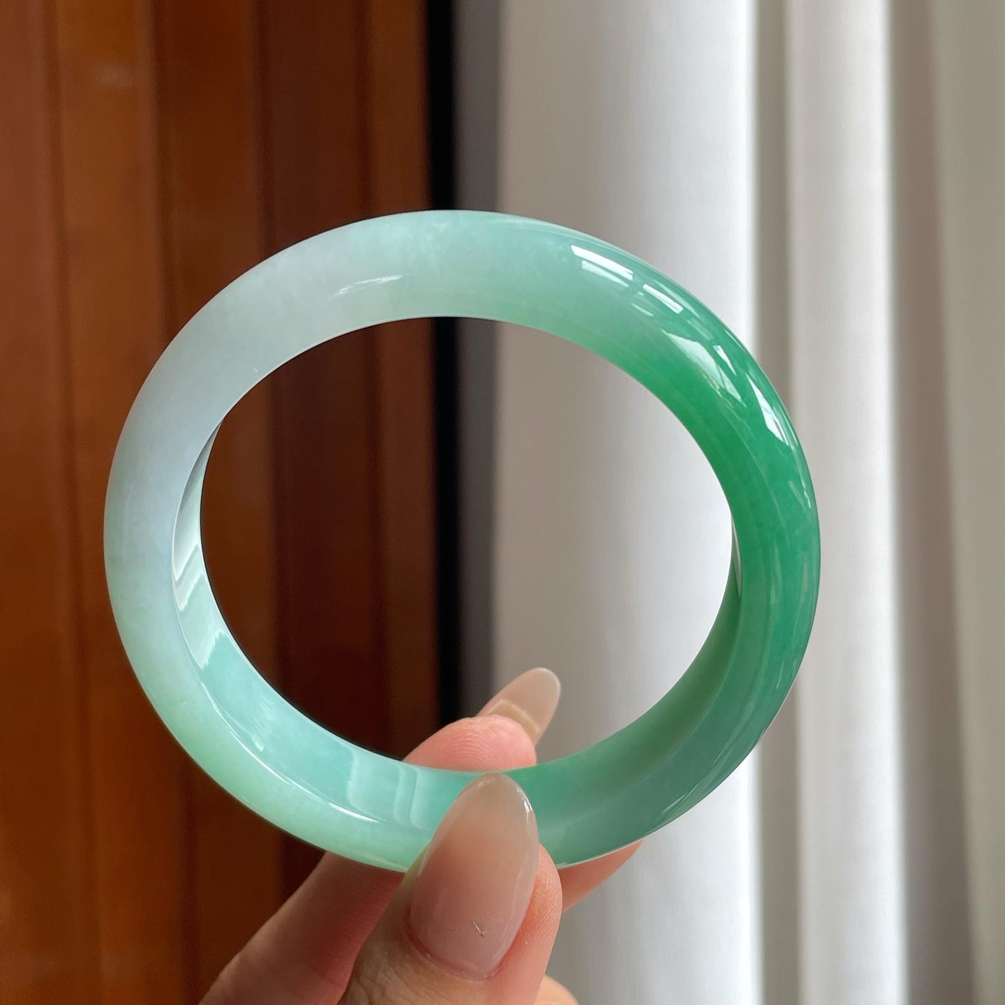 糯冰带色翡翠平安镯（58mm）（yc238189）