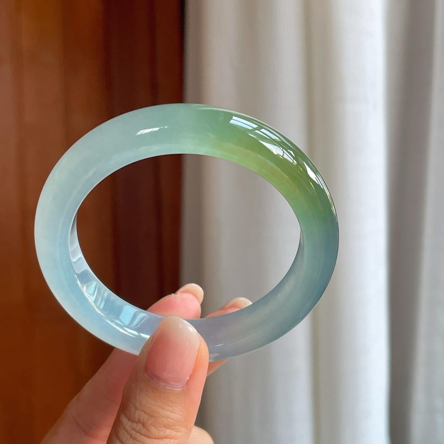 冰种蓝底黄翡翡翠平安镯（55.8mm）（yc396397）