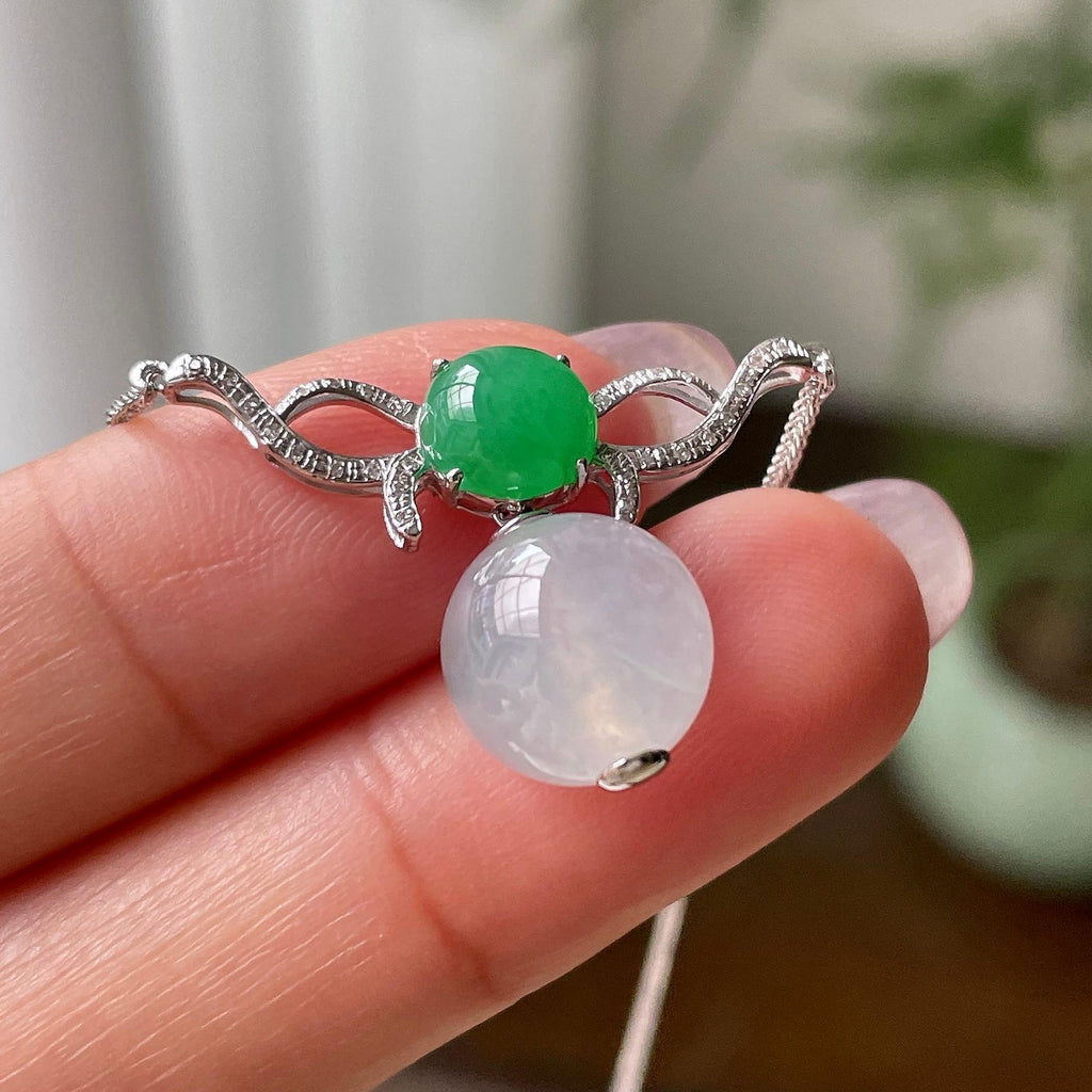 18k金钻镶糯冰种无色圆珠项链   天然缅甸A货翡翠（yc319028）