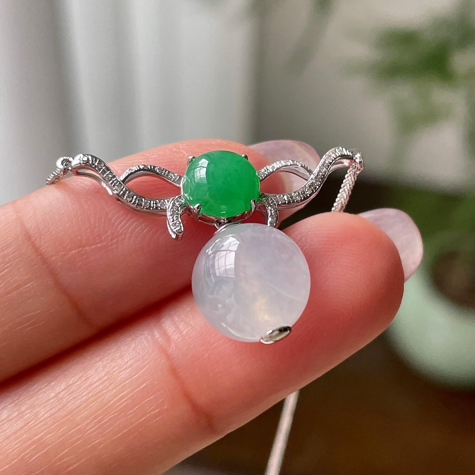 18k金钻镶糯冰种无色圆珠项链   天然缅甸A货翡翠（yc319028）