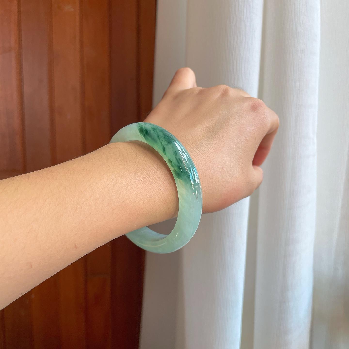 冰种飘花翡翠平安镯（58.2mm）（yc278715）