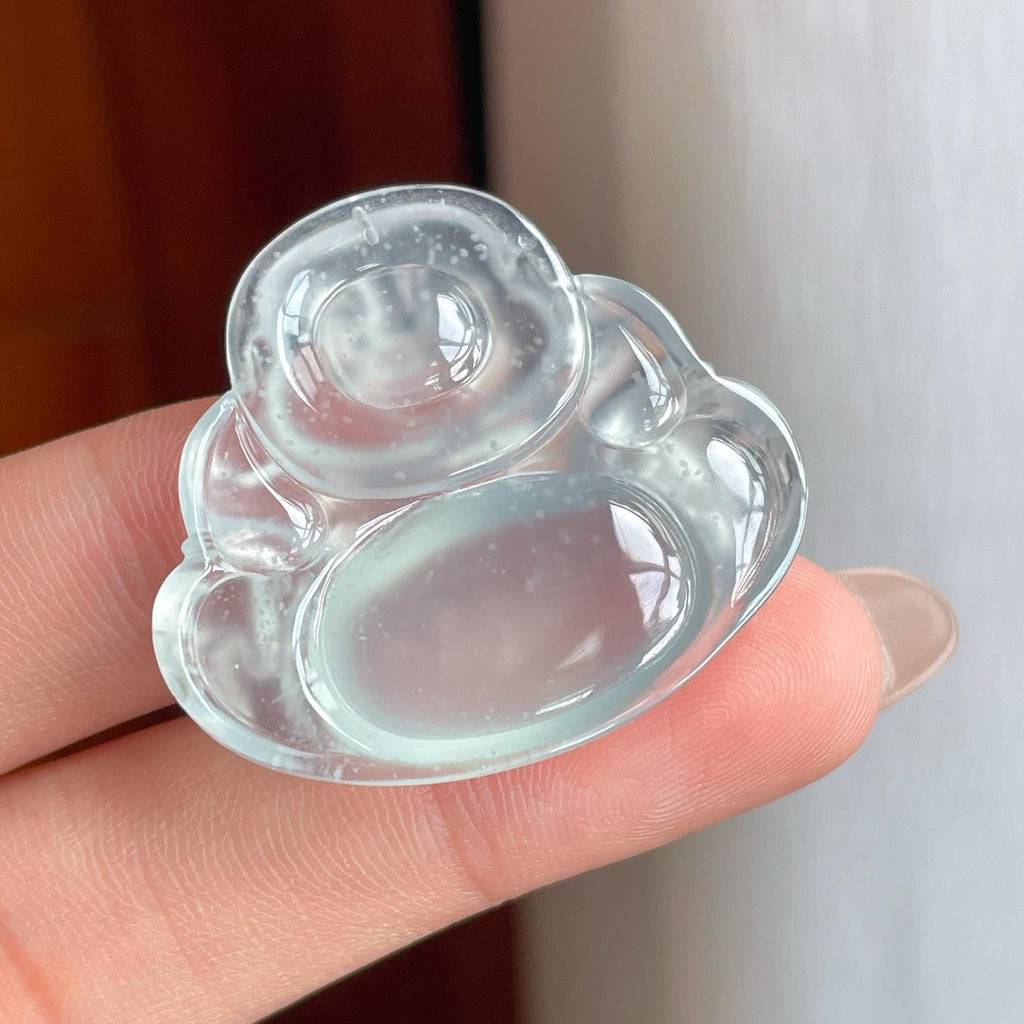 冰玻种雪花棉无色翡翠佛公（yc238170）