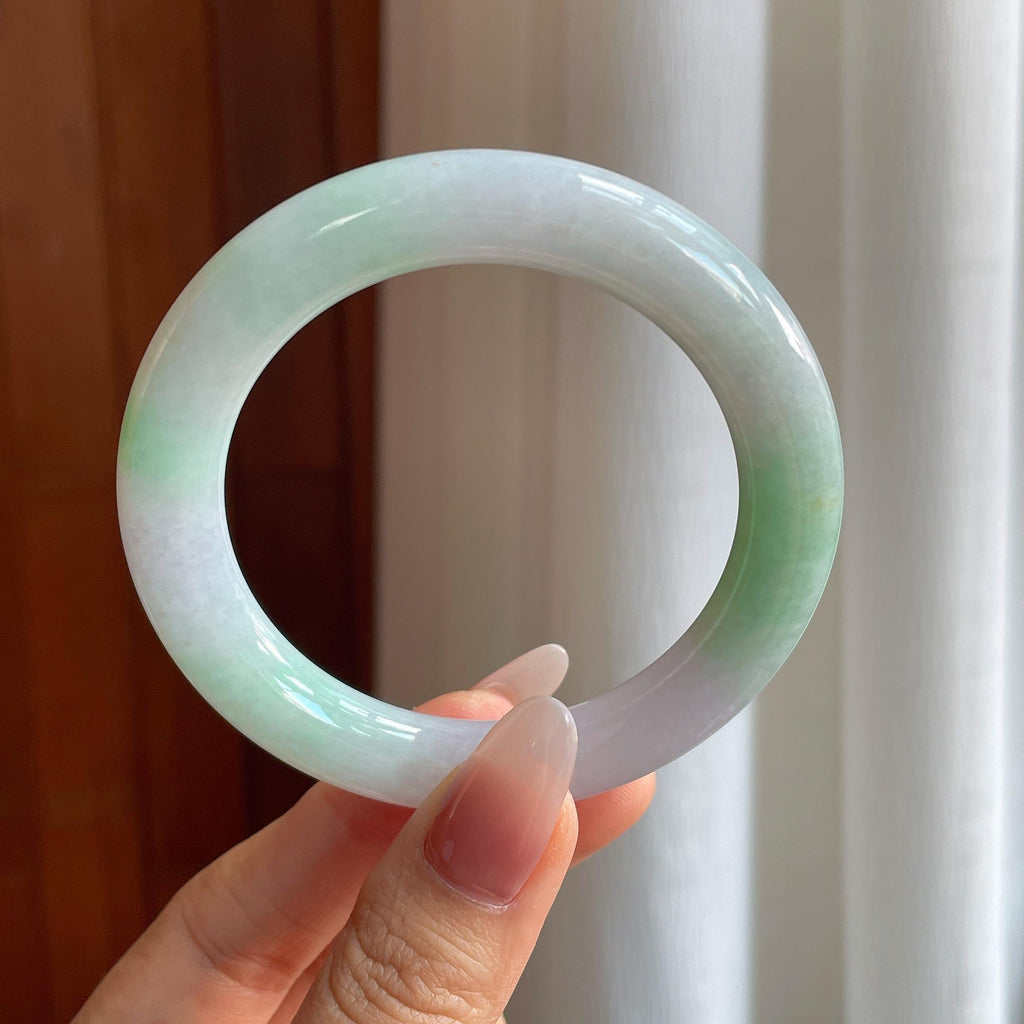 糯冰飘绿花翡翠圆条手镯（54.2mm）（yc295067）