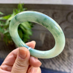小圈口 细糯种飘绿花圆条手镯51.6圈口 天然缅甸A货翡翠（yc330333）